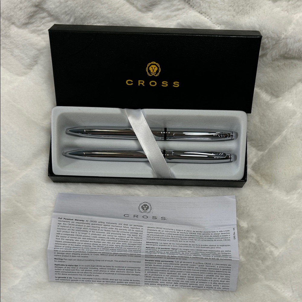 Cross Chrome Pen and Pencil Gift Set - Silver Ballpoint & Rollerball-new in box